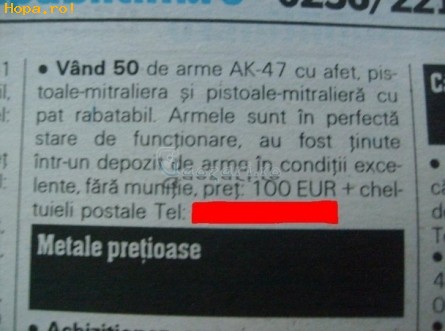 Anunturi - Sa fie oare armele de la Ciorogarla??:))