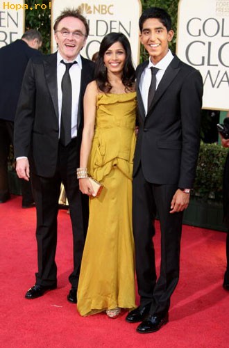 Celebritati - Golden Globes 2009 - Danny Boyle, Freida Pinto si Dev Patel