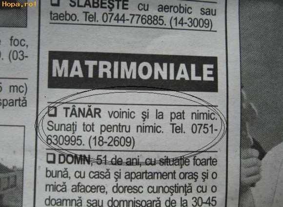 Anunturi - Anunt de nimic pentru nimic